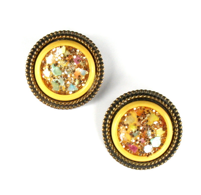 Creamy Yellow Pastel Gold Glitter Earrings