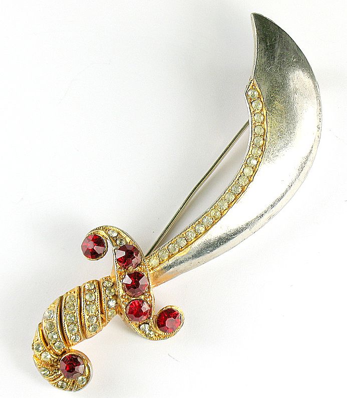 Red and Crystal Rhinestone Large Sword Scimitar Brooch Red and Crystal Rhinestone Large Sword Scimitar Brooch