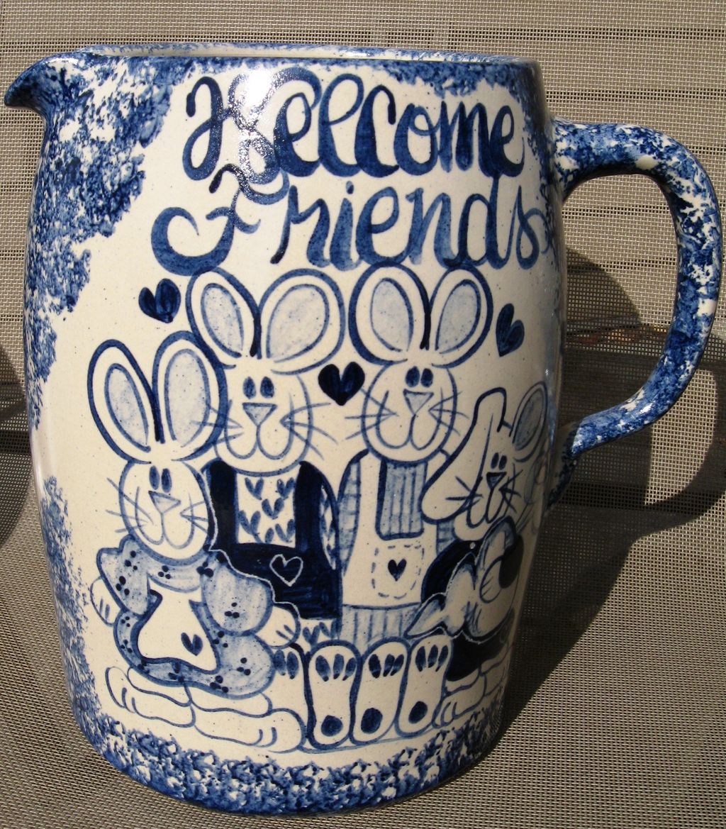 Welcome Friends Bunny Pottery Pitcher Welcome Friends Bunny Pottery Pitcher