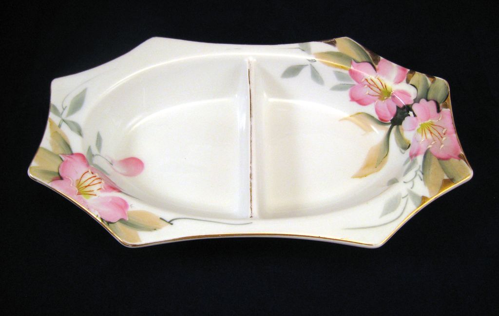 Noritake Azalea 2 part divided relish dish - red mark Noritake Azalea 2 part divided relish dish - red mark