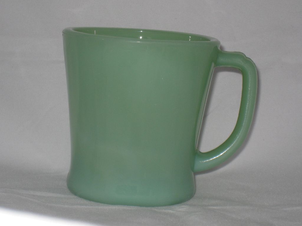 Jadite Green Fireking Glass Mug D Handle - glossy inside and out! Jadite Green Fireking Glass Mug D Handle - glossy inside and out!