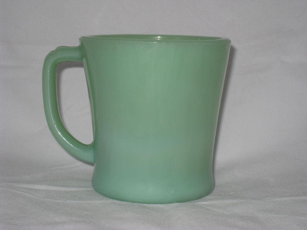 Jadite Green Fireking Glass Mug D Handle - glossy inside and out! Jadite Green Fireking Glass Mug D Handle - glossy inside and out!