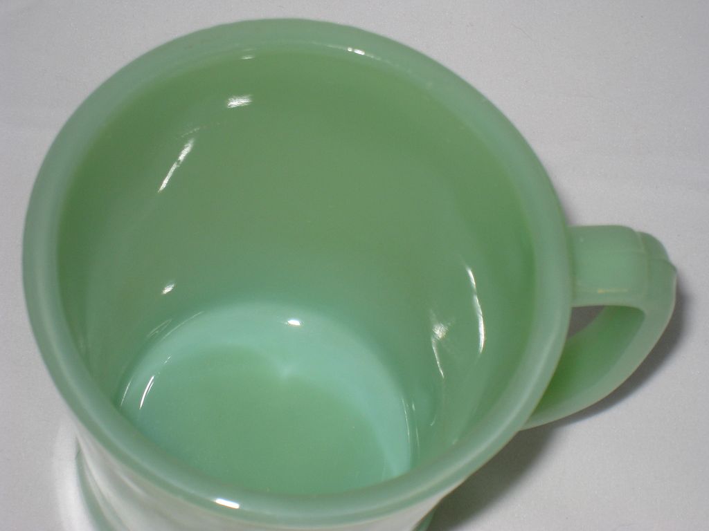 Jadite Green Fireking Glass Mug D Handle - glossy inside and out! Jadite Green Fireking Glass Mug D Handle - glossy inside and out!