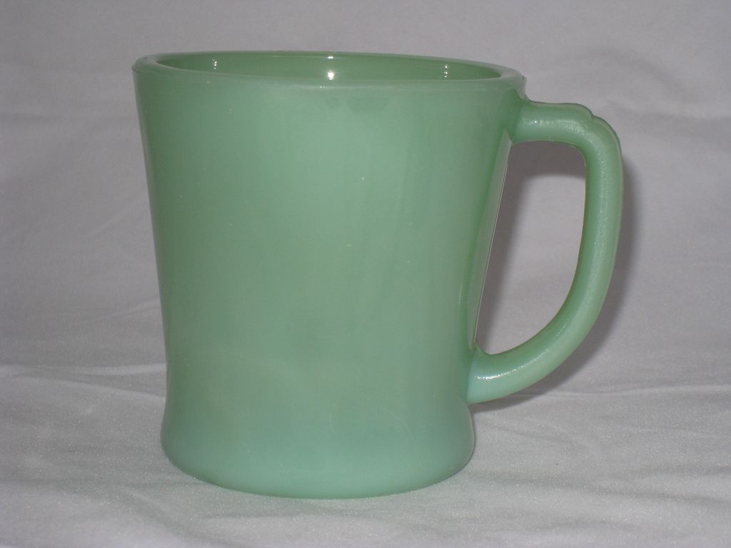 Jadite Green Fireking Glass Mug D Handle - glossy inside and out! Jadite Green Fireking Glass Mug D Handle - glossy inside and out!