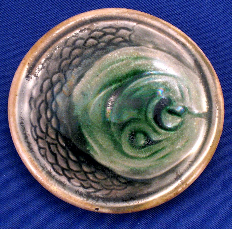 Rare Majolica Green Fish Head butter pat Rare Majolica Green Fish Head butter pat