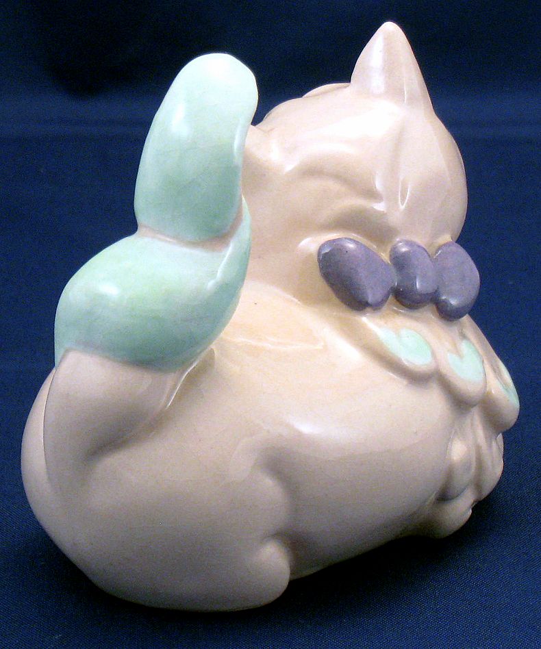Kay Finch Muff cat figurine - pink & purple & green Kay Finch Muff cat figurine - pink & purple & green
