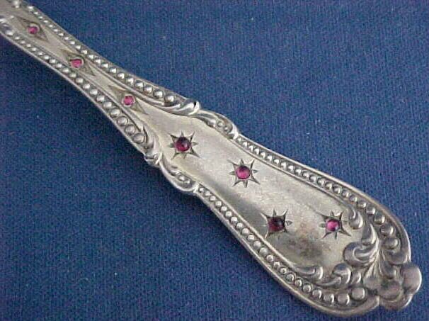 Sterling silver all Gold Wash Serving Spoon Ruby Red Stones by Campbell-Metcalf Sterling silver all Gold Wash Serving Spoon Ruby Red Stones by Campbell-Metcalf