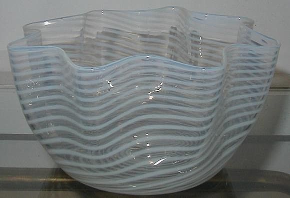 Antique American Opalescent Glass Ruffle Bowl Antique American Opalescent Glass Ruffle Bowl