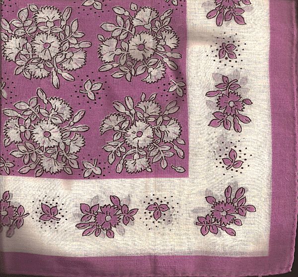 Purple and White Flowered Hankie Handkerchief Purple and White Flowered Hankie Handkerchief