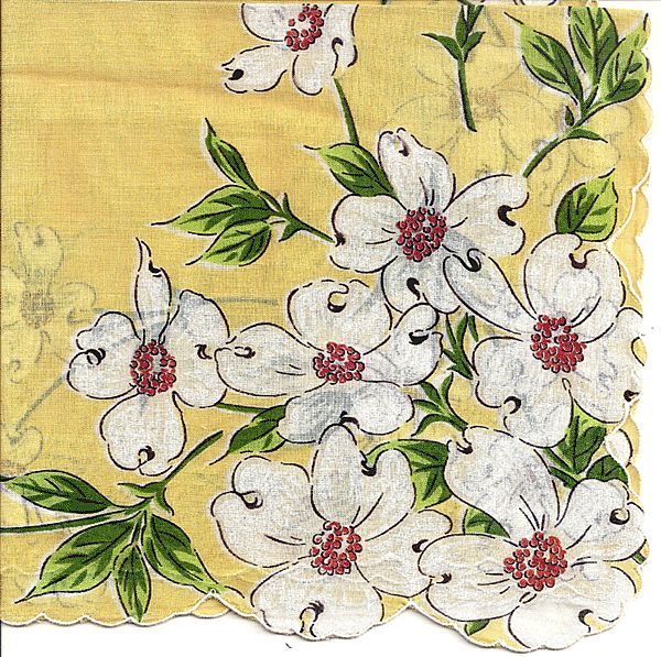 Lovely Yellow Hankie Handkerchief Adorned with Dogwood Flowers Lovely Yellow Hankie Handkerchief Adorned with Dogwood Flowers