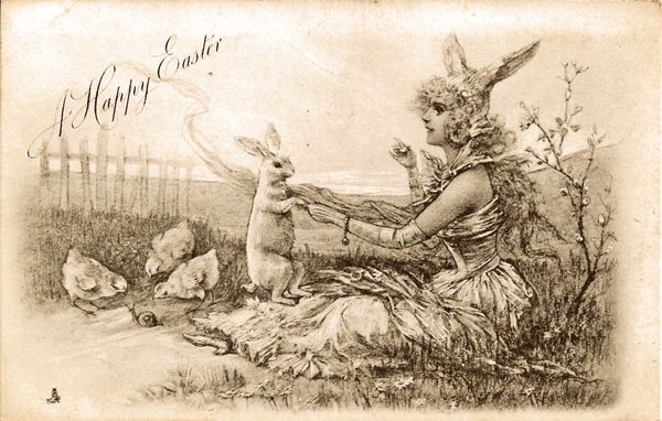 Tuck Easter Postcard with Fanciful Lady Rabbit - Early Undivided Back Tuck Easter Postcard with Fanciful Lady Rabbit - Early Undivided Back