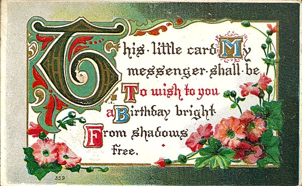 Birthday Postcard with Flowers and Verse Birthday Postcard with Flowers and Verse