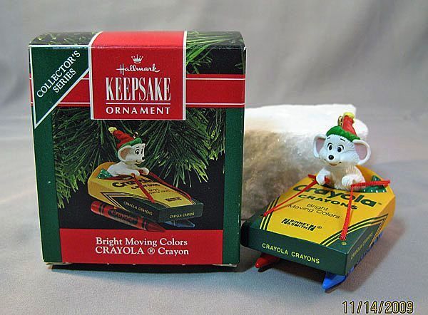 Bright Moving Colors Crayola Crayon Hallmark Ornament with Mouse 1990 #4 in Series Bright Moving Colors Crayola Crayon Hallmark Ornament with Mouse 1990 #4 in Series
