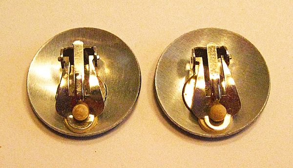 Black and Silver-tone Round Button Earrings Black and Silver-tone Round Button Earrings