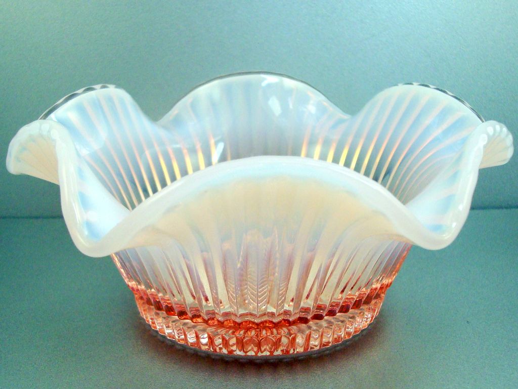 Fenton Pink White Ridged Opalescent Dish Fenton Pink White Ridged Opalescent Dish