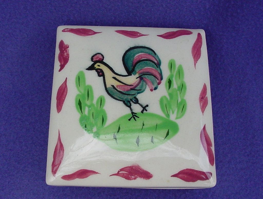 Blue Ridge Pottery Rooster Cigarette Box and Ashtray Blue Ridge Pottery Rooster Cigarette Box and Ashtray