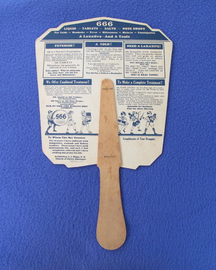 666 Salve Advertising Fan w/ Little Boy 'n Birds 666 Salve Advertising Fan w/ Little Boy 'n Birds
