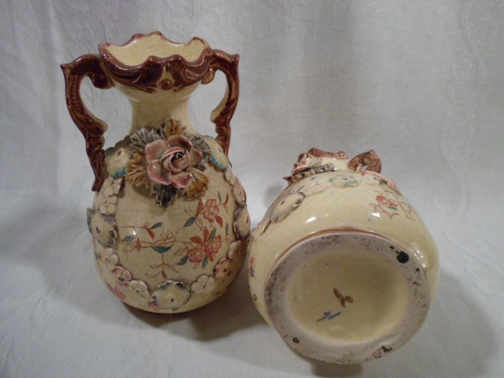 2 19th Century, Victorian Porcelain, Ceramic, Art Vases, Pair, Antique 2 19th Century, Victorian Porcelain, Ceramic, Art Vases, Pair, Antique
