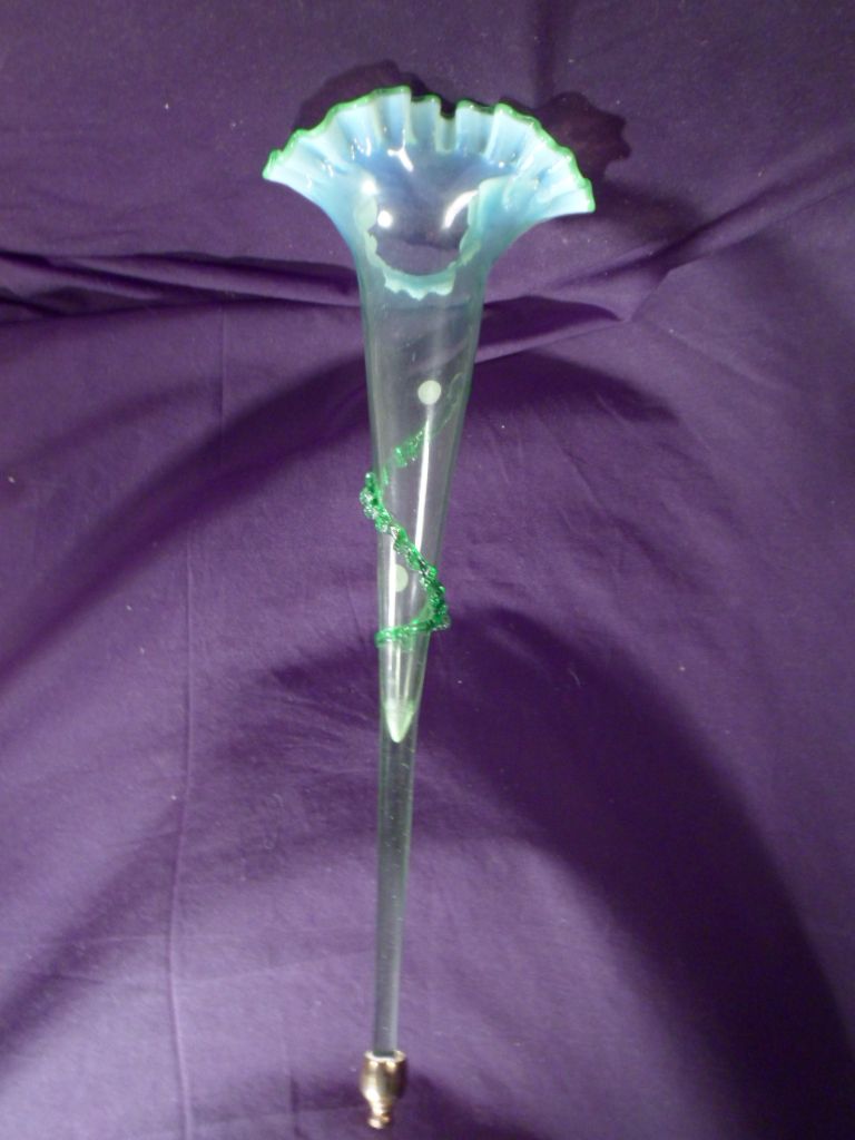 Vaseline Glass Epergne Center Horn, Victorian Vaseline Glass Epergne Center Horn, Victorian