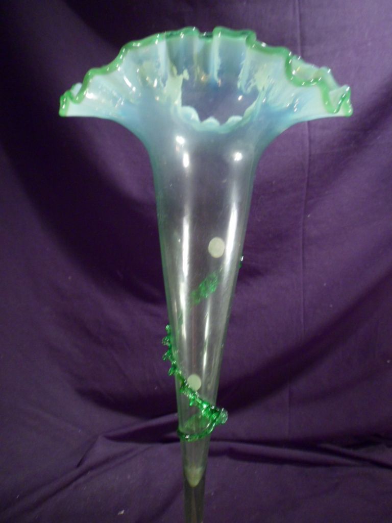 Vaseline Glass Epergne Center Horn, Victorian Vaseline Glass Epergne Center Horn, Victorian