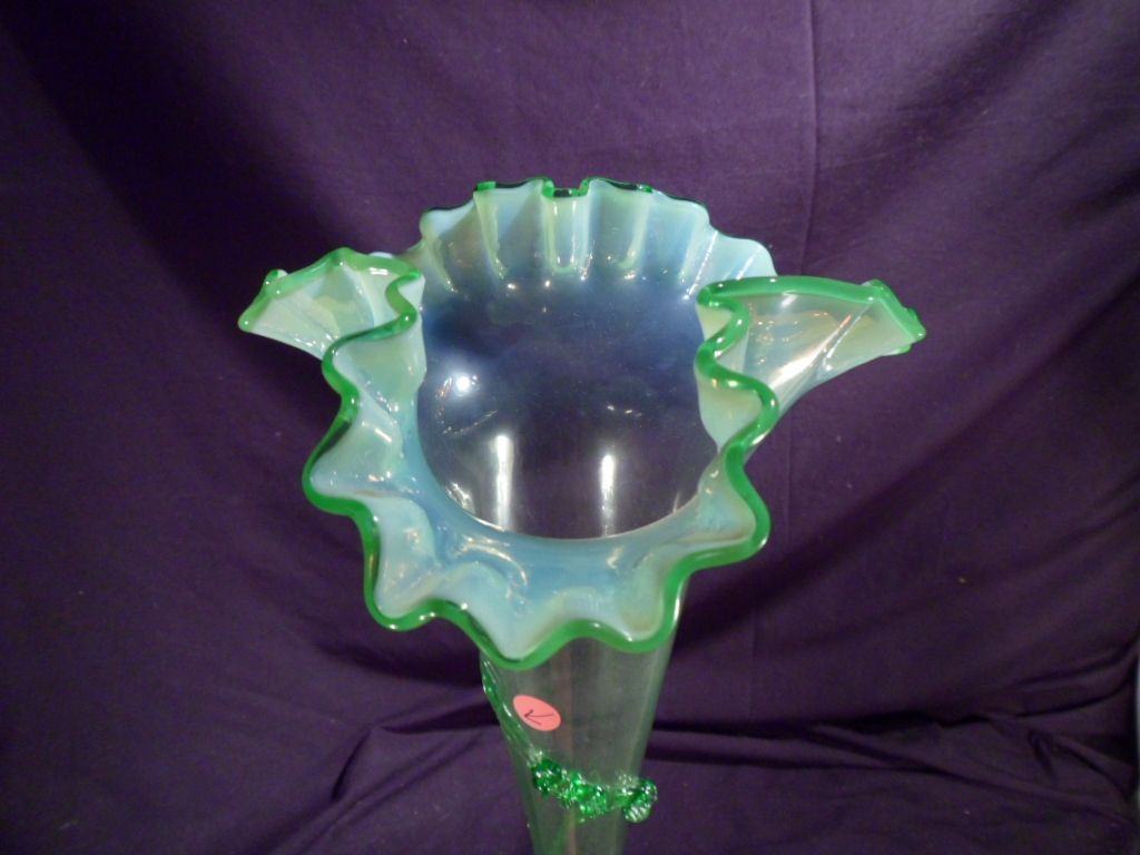 Vaseline Glass Epergne Center Horn, Victorian Vaseline Glass Epergne Center Horn, Victorian