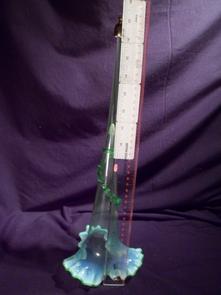 Vaseline Glass Epergne Center Horn, Victorian Vaseline Glass Epergne Center Horn, Victorian