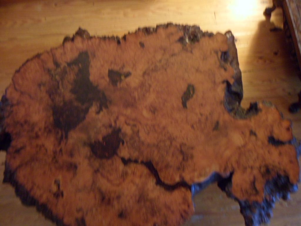 Redwood Coffee Table, Burl, 4' Across, Rustic, Large, 3 1/2" Thick Redwood Coffee Table, Burl, 4' Across, Rustic, Large, 3 1/2" Thick