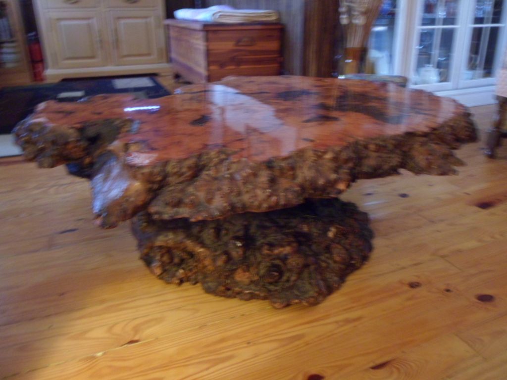 Redwood Coffee Table, Burl, 4' Across, Rustic, Large, 3 1/2" Thick Redwood Coffee Table, Burl, 4' Across, Rustic, Large, 3 1/2" Thick