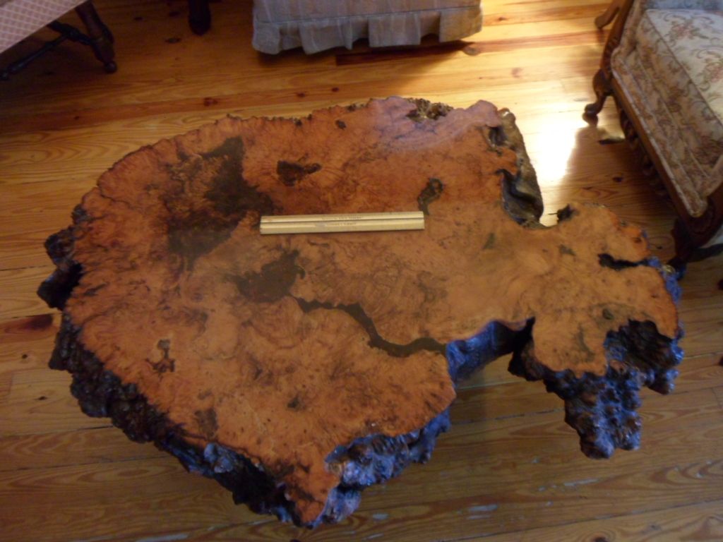 Redwood Coffee Table, Burl, 4' Across, Rustic, Large, 3 1/2" Thick Redwood Coffee Table, Burl, 4' Across, Rustic, Large, 3 1/2" Thick