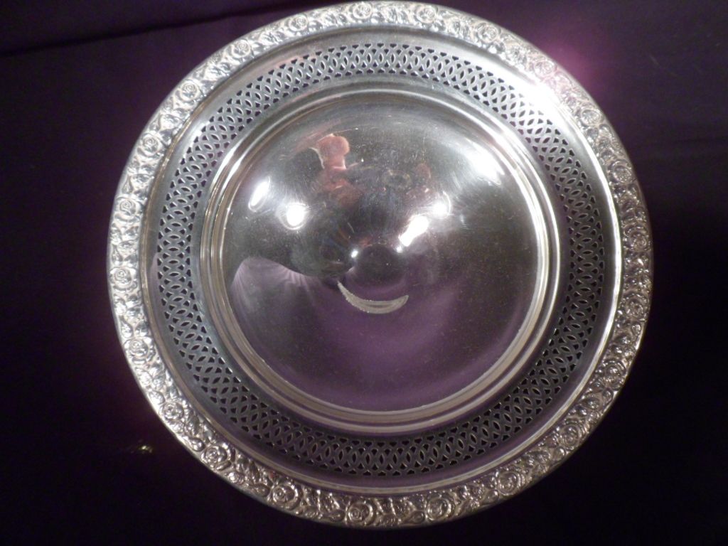 Sterling Silver Marked Woodward and Lathrop Pedestaled Compote, Repousse Rim Sterling Silver Marked Woodward and Lathrop Pedestaled Compote, Repousse Rim