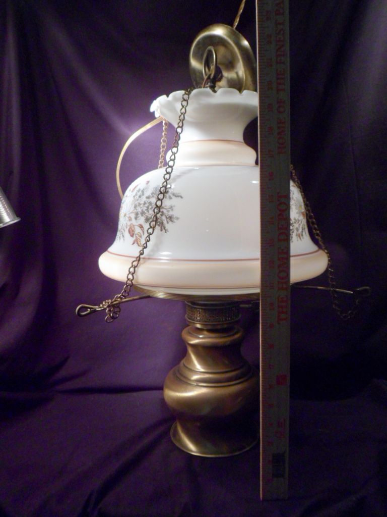 Large Vintage Hanging Lamp, Gone With The Wind, Hand-Painted Milk Glass, Floral Large Vintage Hanging Lamp, Gone With The Wind, Hand-Painted Milk Glass, Floral