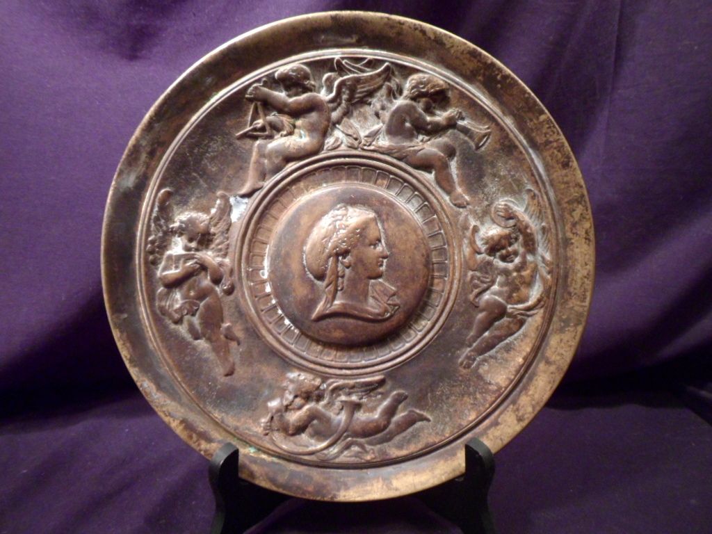 Bronze Plate, Helen of Troy, Cherubs, Musical Instruments, Victorian Classic, Over 3 Lbs Bronze Plate, Helen of Troy, Cherubs, Musical Instruments, Victorian Classic, Over 3 Lbs