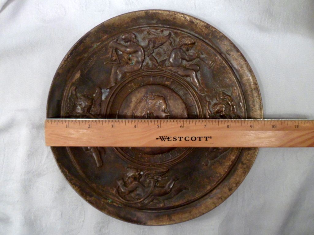 Bronze Plate, Helen of Troy, Cherubs, Musical Instruments, Victorian Classic, Over 3 Lbs Bronze Plate, Helen of Troy, Cherubs, Musical Instruments, Victorian Classic, Over 3 Lbs