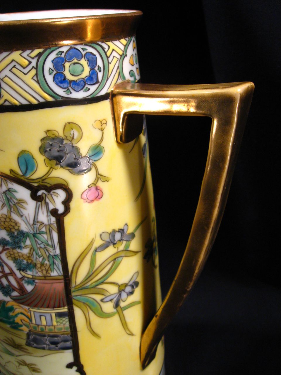 19th Century Hand Painted Nippon Pitcher, Antique, Oriental, Floral, Marked 19th Century Hand Painted Nippon Pitcher, Antique, Oriental, Floral, Marked