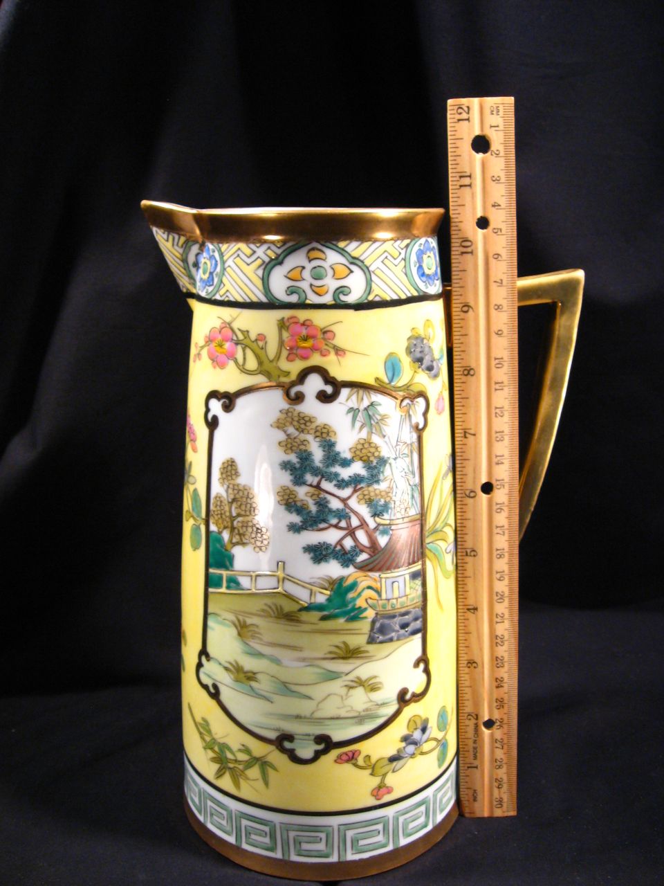 19th Century Hand Painted Nippon Pitcher, Antique, Oriental, Floral, Marked 19th Century Hand Painted Nippon Pitcher, Antique, Oriental, Floral, Marked