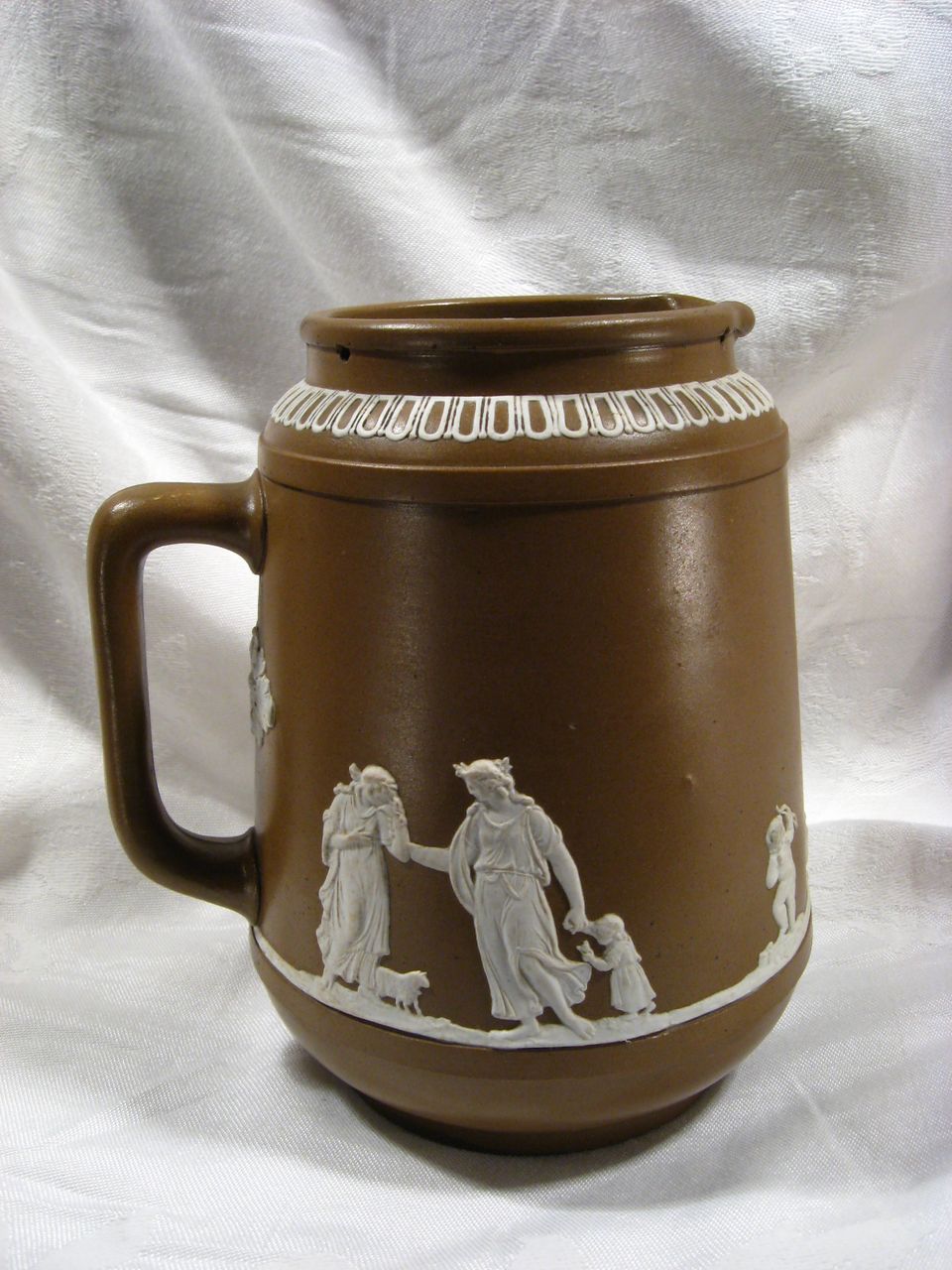 Antique Dudson Brothers. English Jasperware Pitcher, Brown, Classical, Stoneware Antique Dudson Brothers. English Jasperware Pitcher, Brown, Classical, Stoneware
