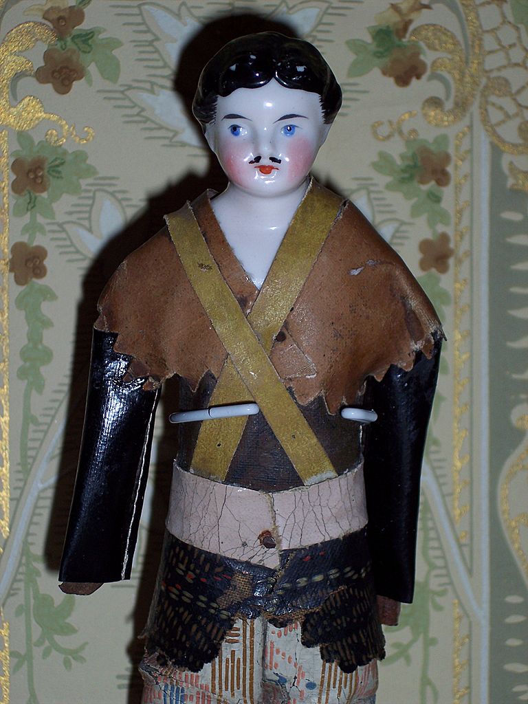 NEW PRICE! Cute Antique China Head Boy with Moustache and UNUSUAL Soldier Costume! NEW PRICE! Cute Antique China Head Boy with Moustache and UNUSUAL Soldier Costume!