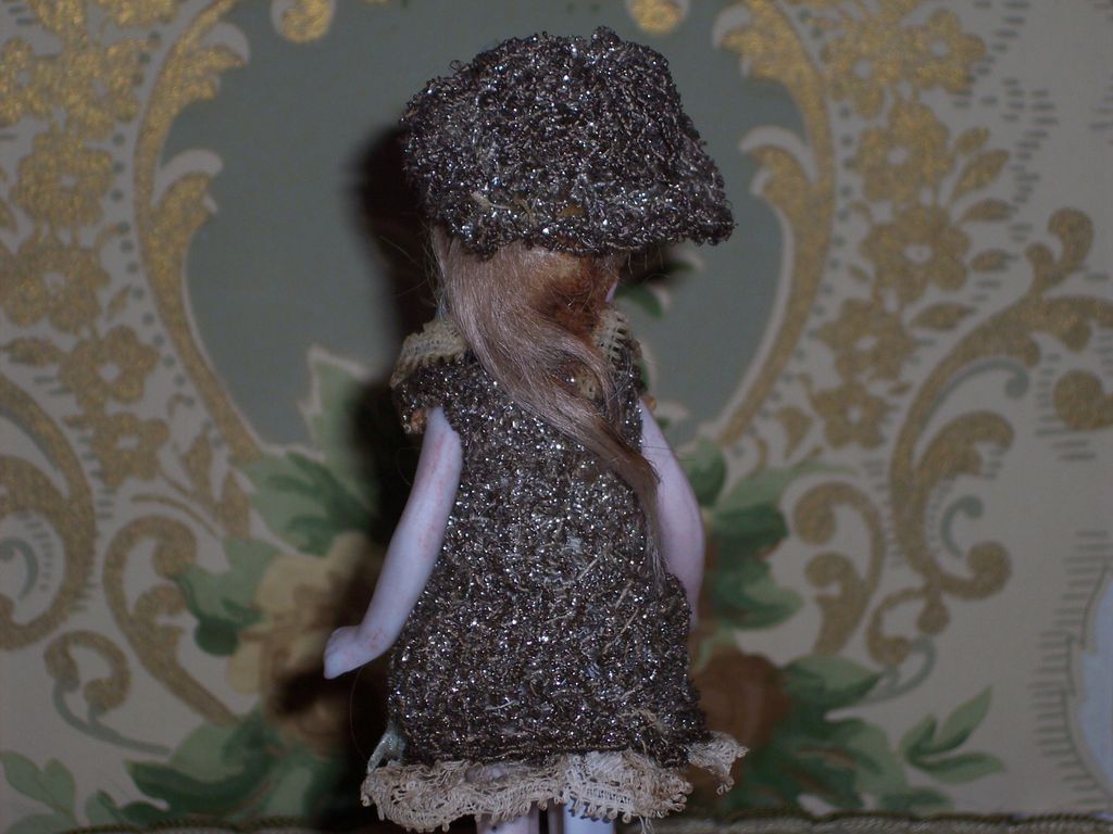 PRECIOUS Antique All-Bisque French-type Mignonette! - Beautiful FACTORY ORIGINAL Costume & Wig! PRECIOUS Antique All-Bisque French-type Mignonette! - Beautiful FACTORY ORIGINAL Costume & Wig!