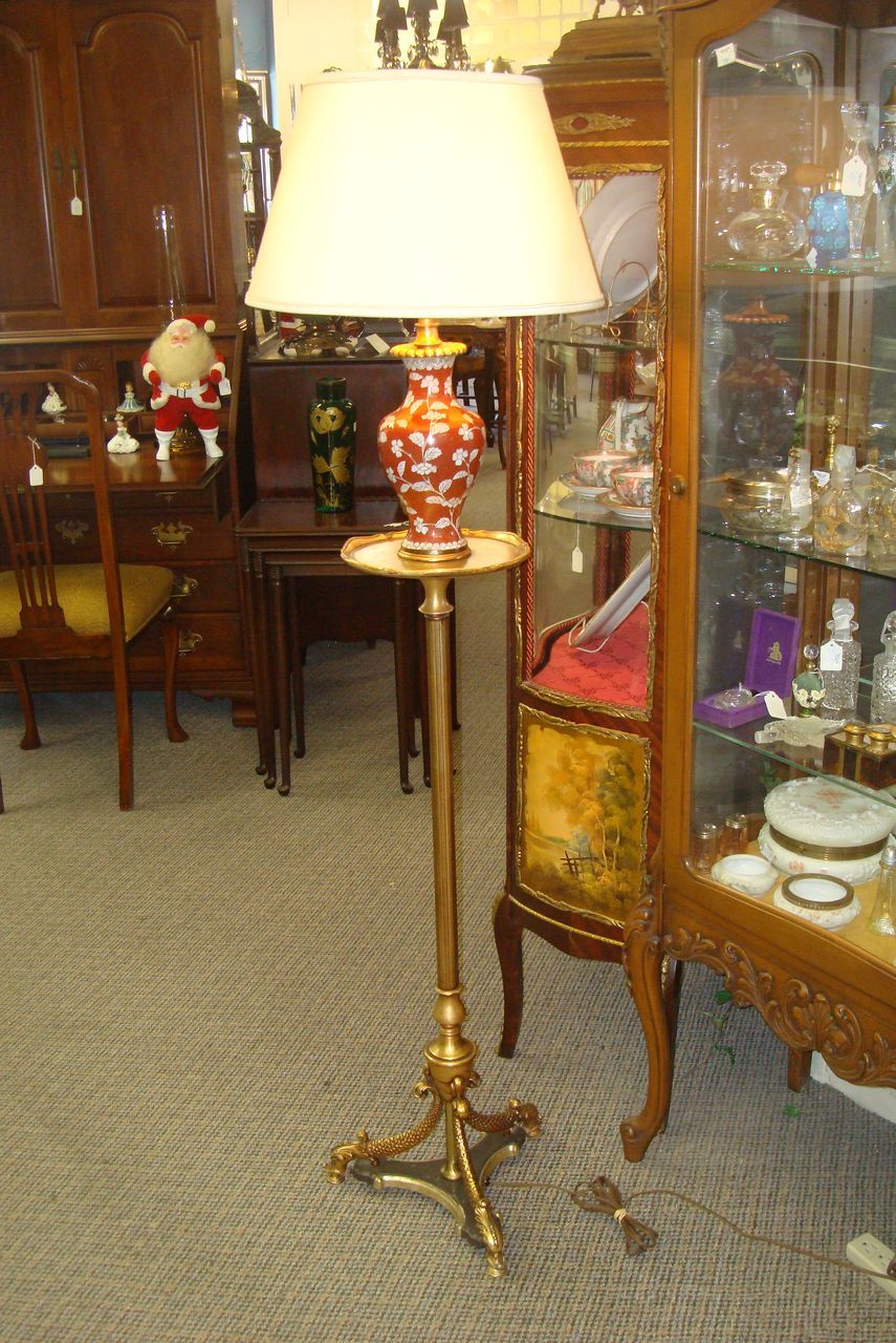 Cloisonne and Brass Floor Lamp -Dolphins-c1930's Cloisonne and Brass Floor Lamp -Dolphins-c1930's