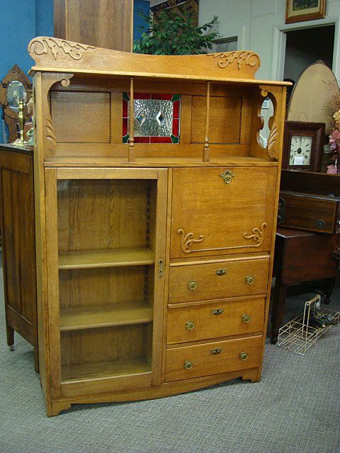 Oak Side by Side Desk - Bookcase-Secretary Oak Side by Side Desk - Bookcase-Secretary