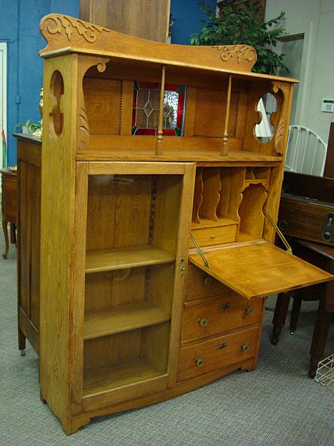 Oak Side by Side Desk - Bookcase-Secretary Oak Side by Side Desk - Bookcase-Secretary