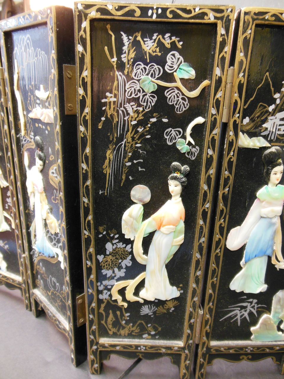 Minature Japanese Mother of Pearl 4-Panel Screen Minature Japanese Mother of Pearl 4-Panel Screen