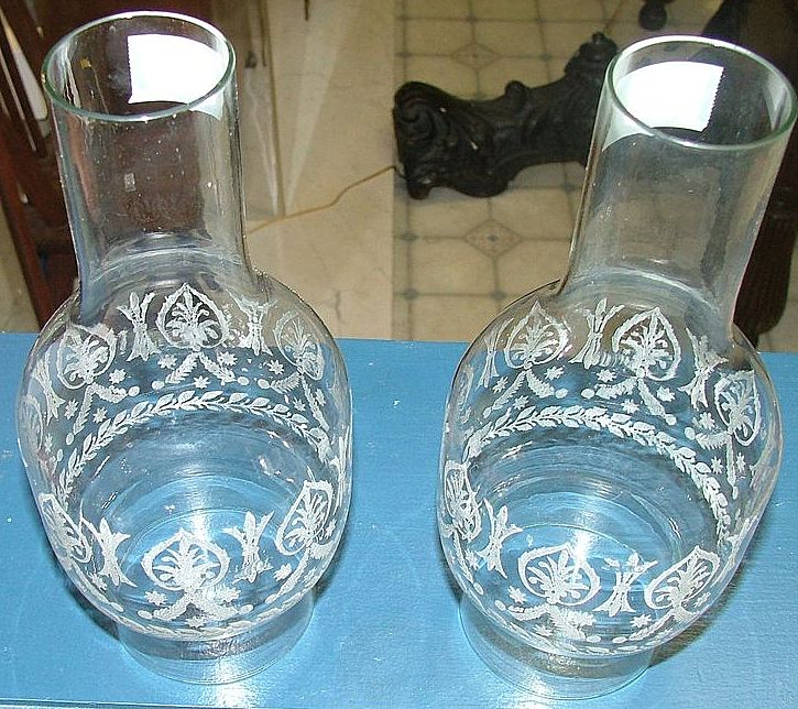 Mint Rare Matched Pair of Decorated # 2 Size Chimneys ! N.O.S. Mint Rare Matched Pair of Decorated # 2 Size Chimneys ! N.O.S.