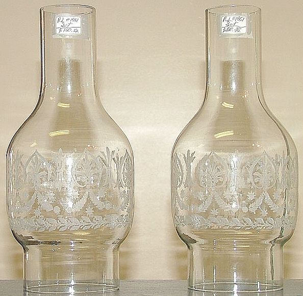 Mint Rare Matched Pair of Decorated # 2 Size Chimneys ! N.O.S. Mint Rare Matched Pair of Decorated # 2 Size Chimneys ! N.O.S.