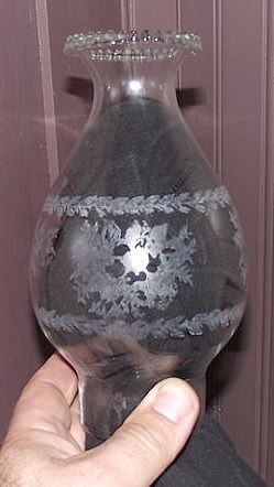 Rare Decorated "Clematis Flowers" Pattern Big Bulge Chimney #1 size with Pearl Top ! Rare Decorated "Clematis Flowers" Pattern Big Bulge Chimney #1 size with Pearl Top !