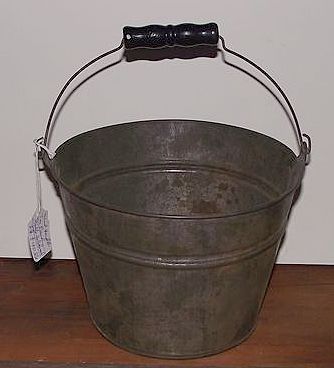 Tinsmith Hand Made Small 5 1/2 inch Bucket with Black Painted Wood Roller Handle ! Tinsmith Hand Made Small 5 1/2 inch Bucket with Black Painted Wood Roller Handle !