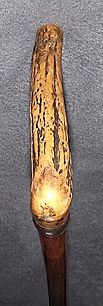 "Salesman Sample Cane" with Bone Grip Handle,Tarnished "Sterling" marked Silver Ferrule, Wood Shaft, and original bottom Metal Tip & Only 23 inches Long ! "Salesman Sample Cane" with Bone Grip Handle,Tarnished "Sterling" marked Silver Ferrule, Wood Shaft, and original bottom Metal Tip & Only 23 inches Long !