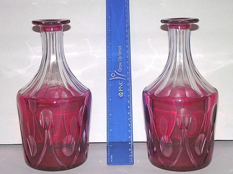 Pair of Matching "Cranberry Cased & Cut to Clear" Glass Decanters !!! Ca. 1880. Pair of Matching "Cranberry Cased & Cut to Clear" Glass Decanters !!! Ca. 1880.