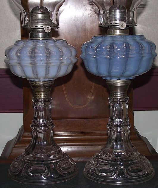 Rare "Nickel Plate Glass Company" Opalescent White Banquet Oil Lamp #101 !!! Ca. 1893. Rare "Nickel Plate Glass Company" Opalescent White Banquet Oil Lamp #101 !!! Ca. 1893.