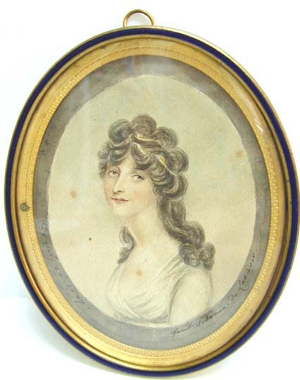 Napoleon I Era Woman Miniature Portrait on Vellum in Enamel Frame - Provenance Napoleon I Era Woman Miniature Portrait on Vellum in Enamel Frame - Provenance